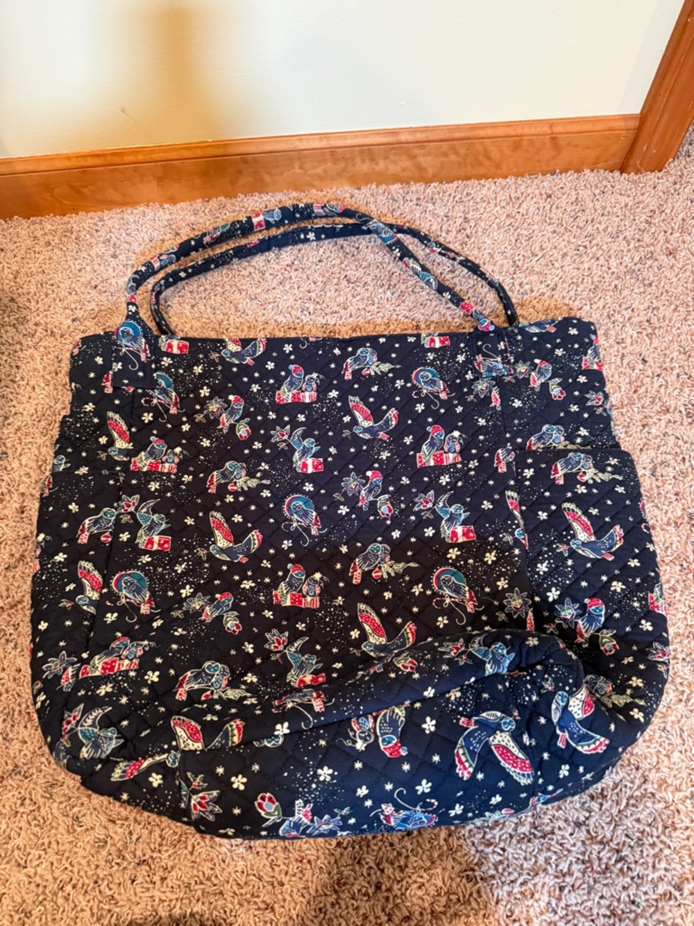 Vera Bradley Navy Quilted Floral & Bird Tote